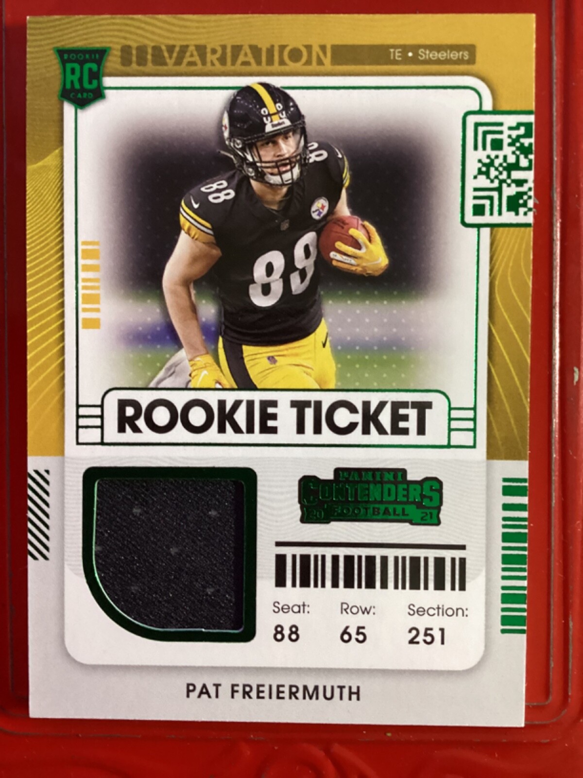 2021 Panini Contenders #RTS-PFR Pat Freiermuth Rookie Ticket Swatches green