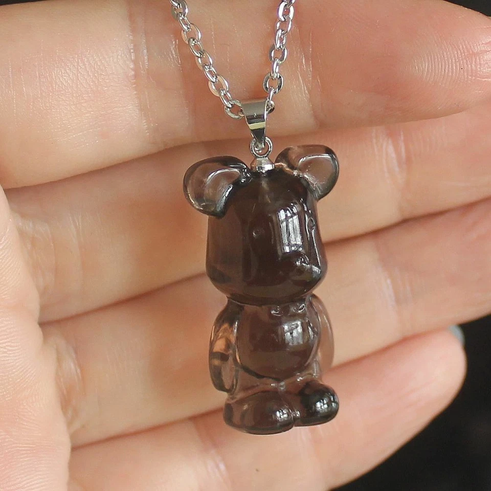 Collar colgante cadena oso violento cristal obsidiana hielo natural dibujos animados Foto 3 de 4