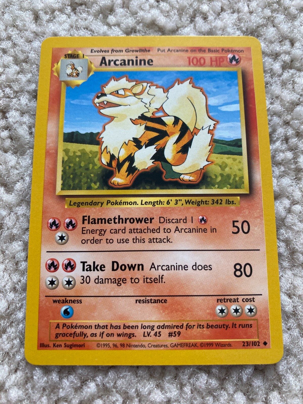 Arcanine 23/102 - Uncommon 1999 Base Set Pokemon Card - NM