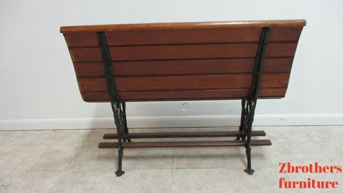 Antique Bench Settee Victorian Cast Iron Oak Church Pew Railroad Gothic 42" D - Picture 10 of 11