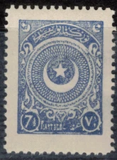 TURKEY 1923-25-CRESENT AND STAR 7 1/2pia BLUE SC-614 PERF:13 1/4  MH SEE SCAN