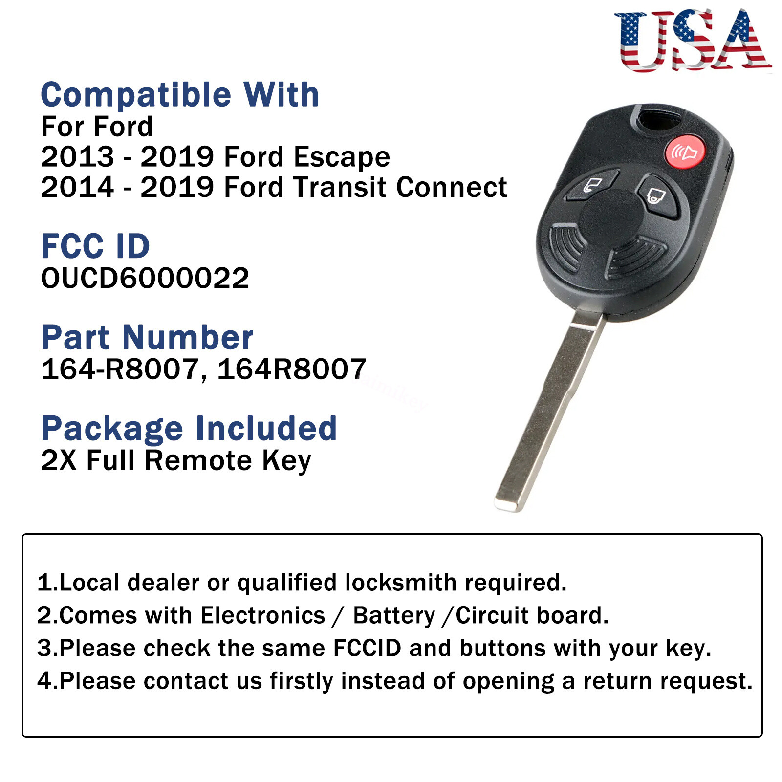2 For 2012 2013 2014 2015 2016 Ford Escape Keyless Entry Remote Key ...
