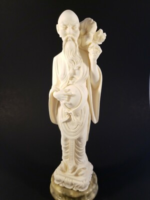 Golden Crown E & R Italy Alabaster Old Man Figurine w Marble Plinth A. Gianelli 