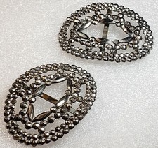 Antique Victorian Made in France Steel Cut Decorative Shoe Buckle Pair