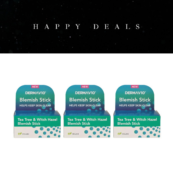 Blemish Stick Tea Tree & Witch Hazel Derma V10 - Vegan | Calms | Soothes - 3x 6g