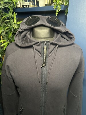 C.P. Company Diagonal Raised Fleece Goggle Hoodie Full Zip Navy Mens Terraces