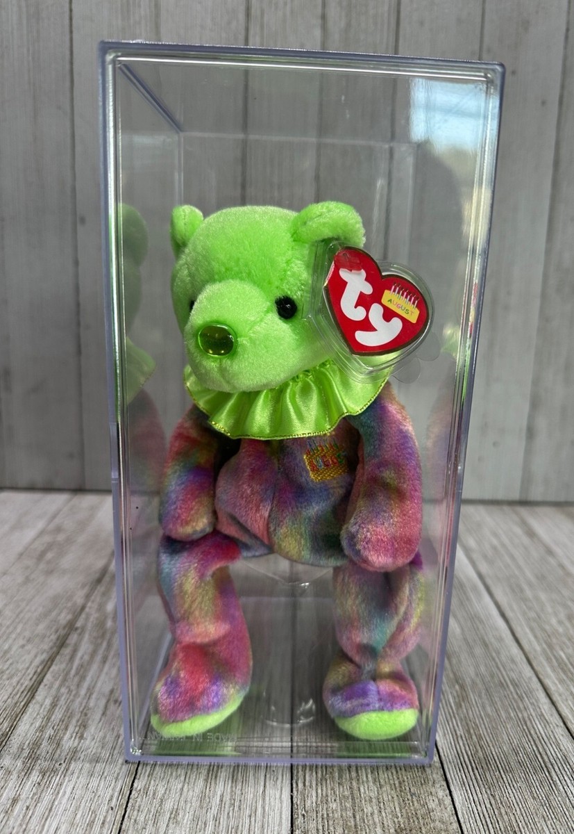Vtg TY Beanie Baby August Birthday Bear Plush Stuffed w/ Display