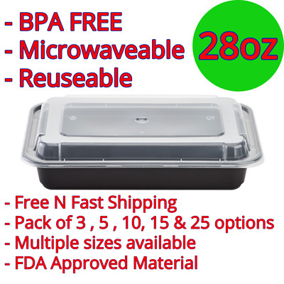 28oz Food Container Meal Prep BPA FREE Microwavable Disposable Plastic Lunch Box