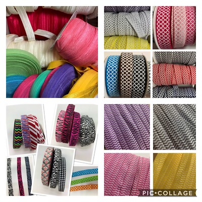 Lot Of 25 Yards 5/8  FOE, Mixed Colors, Solids, Prints Assorted 5/8  Elastic