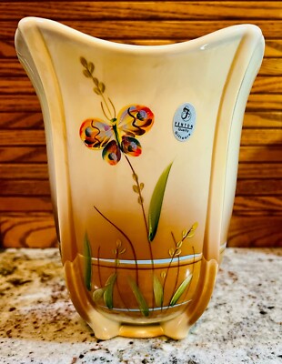 VHTF Fenton**  POND BUTTERFLY  LE CHOCOLATE SLAG SQUARE HP VASE****2008...