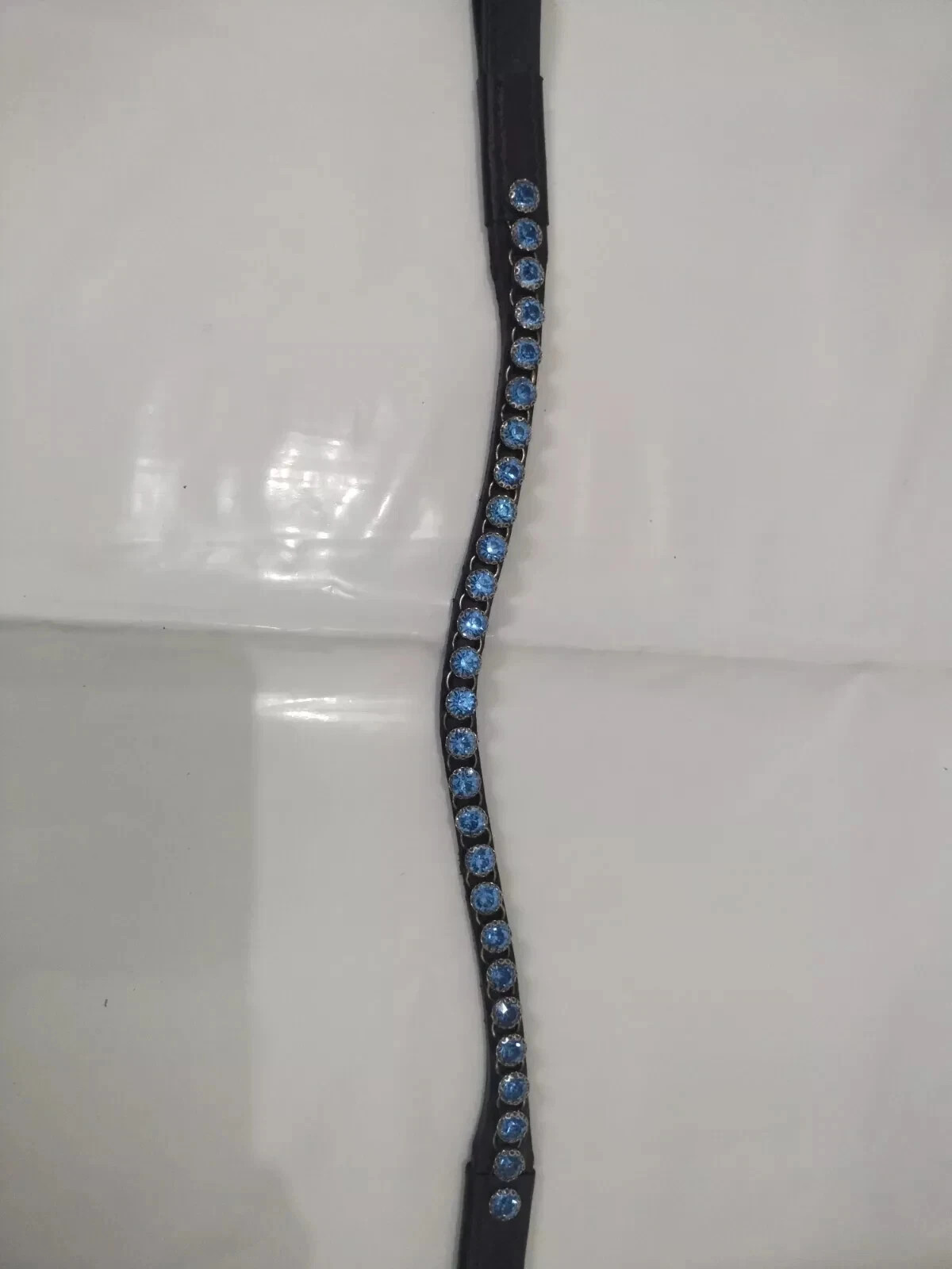 Premium Blue Clear Crystal Leather Bridle Browband For Horses.