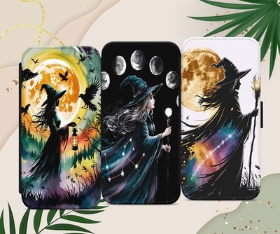 Hexe Gothic Himmlischer Mond Handyhülle iPhone Samsung Pixel Flip Wallet Cover