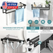 Towel Racks with Shelf for Bathroom Wall Mounted, 24 Inch, Black