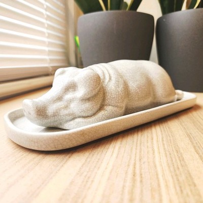 Vintage Department 56 Jam Bon Crackle Ceramic Pig Butter Dish