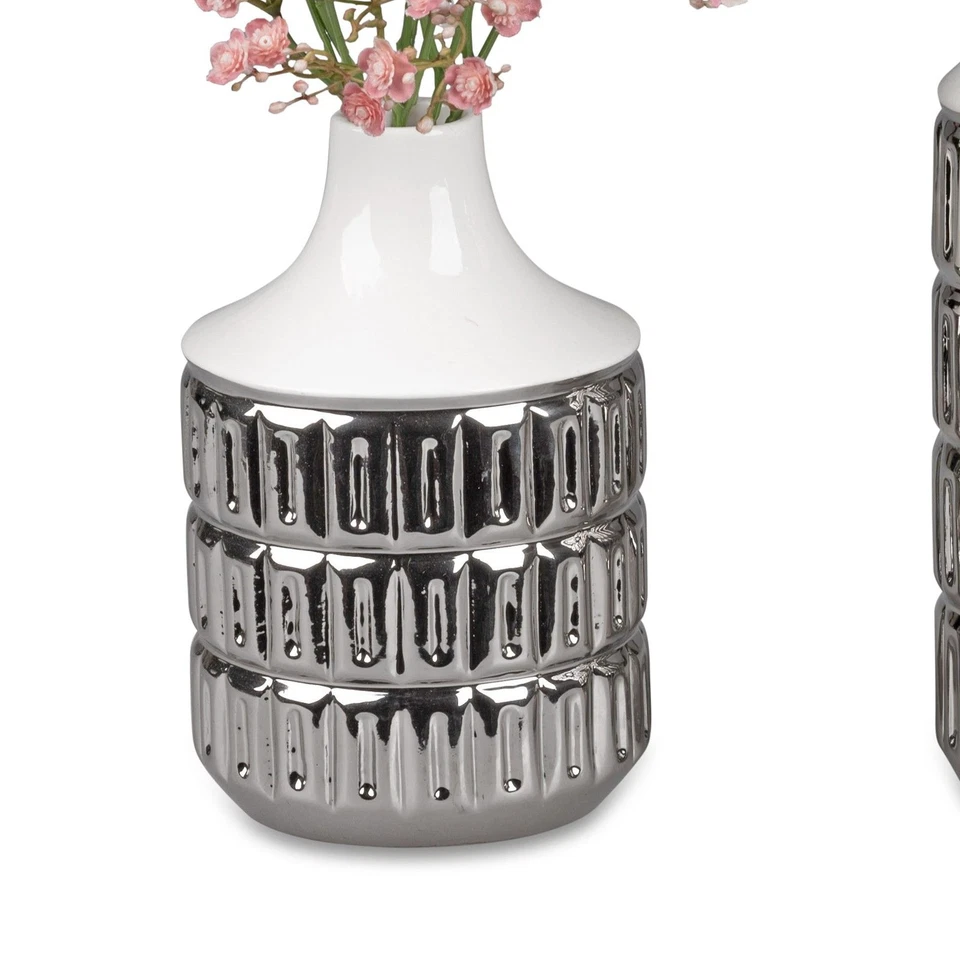 Porzellanvase Flaschenvase WHITE SILVER RELIEF rund H. 18cm weiß silber Formano