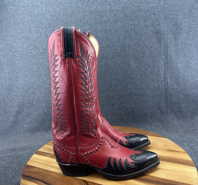 Tony Lama Classic Firewalker Red Black Cowboy Boots Womens 4.5B Inlaid Excellent