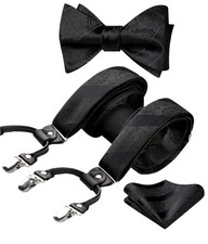 Suspenders for Men Paisley Floral Self Tied Bow Tie and Suspender A1-black