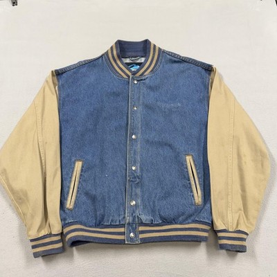 Tri-Mountain Jacket Mens Large Denim Varsity Snap Front Canvas