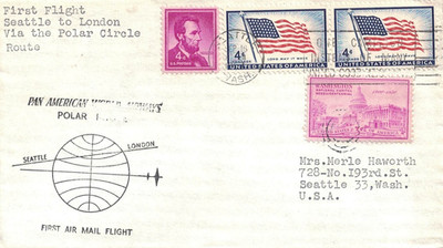 1957 Seattle, WA PAN AM Airmail First Flight Cover via the Polar Route to London