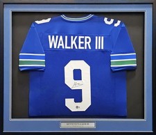 Seahawks Kenneth Walker III Signed Framed Blue Throwback Jersey Beckett Witness