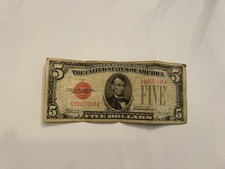 1928 $5 Red Seal Five Dollar Bill Well Circulated