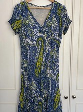 EAST Crinkle Midi Dress Women’s Size UK 14 Blue  Ditsy Bias Cut Stretchy Smart