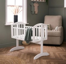 Obaby Sophie Baby Swinging Wooden Crib Cot in White - From Birth - 85x43cm