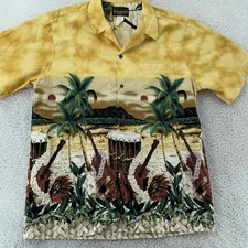 Vintage Island Aloha Wear Shirt L/XL Guitar Beach Sunset Hawaiian Camp Surf USA
