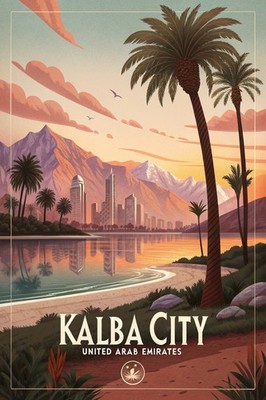Exotische Stadt Kalba, Vereinigte Arabische Emirate - Fesselndes Reiseposter Kunstdruck A1