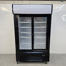 Display Fridge Double 2 Door Sliding Upright Light Box Commercial Merchandisi...
