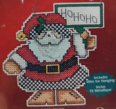 Janlynn Wizzers Counted Cross Stitch Kit Ho Ho Ho Santa Hanging Ornament Vtg New