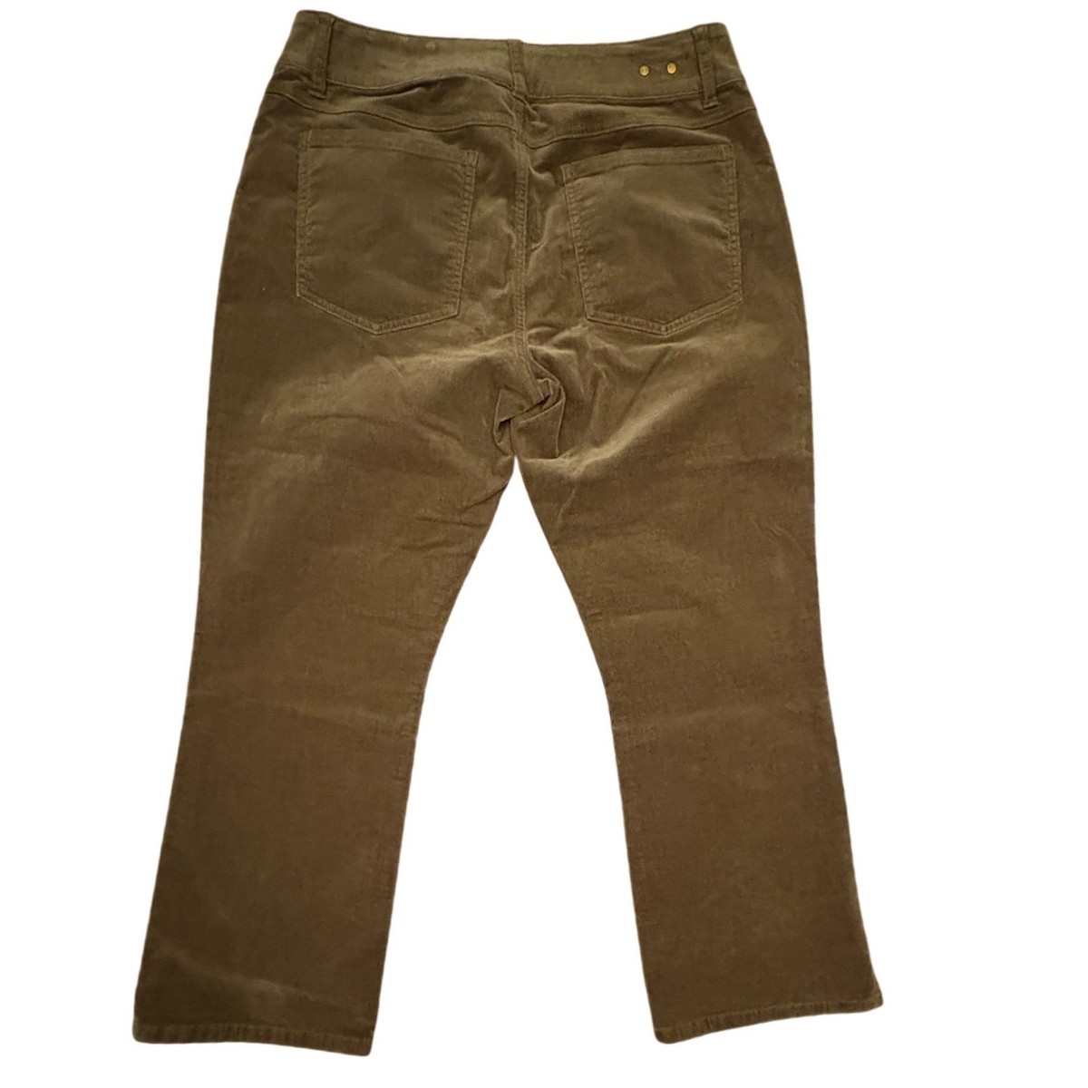 Cabi Hi-Low Crop Corduroy Jeans 12 Olive Green Moss Stretch Pants