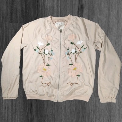 Ci Sono Cavalini Zartrosa Satin Jacke mit Blumen Stickerei Damen Größe Groß 