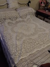 VTG100% Polyester White Lace Tablecloth 49"X52"Made in Portugal By DECORTEX VGC