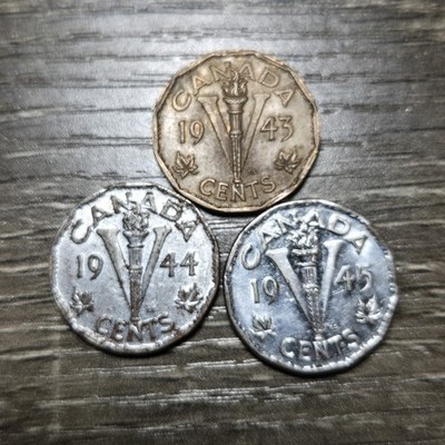 1943 1944 1945 Canada 5 Cents Canadian Victory Nickels Coins PR6a