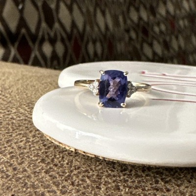 10k Gelbgold Kissen Tansanit & Diamant Akzent Krappen Set Ring aus Indien