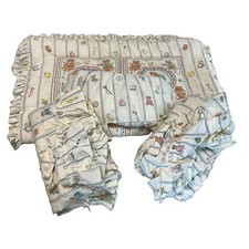 Vtg 90s Teddy Bear  Toys Baby Crib Bedding Set Quilt Dust Ruffle Curtains -2prs