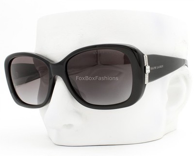 Ralph Lauren Sunglasses Polished Black Silver Crystals RL8127B 5001/8G with Case