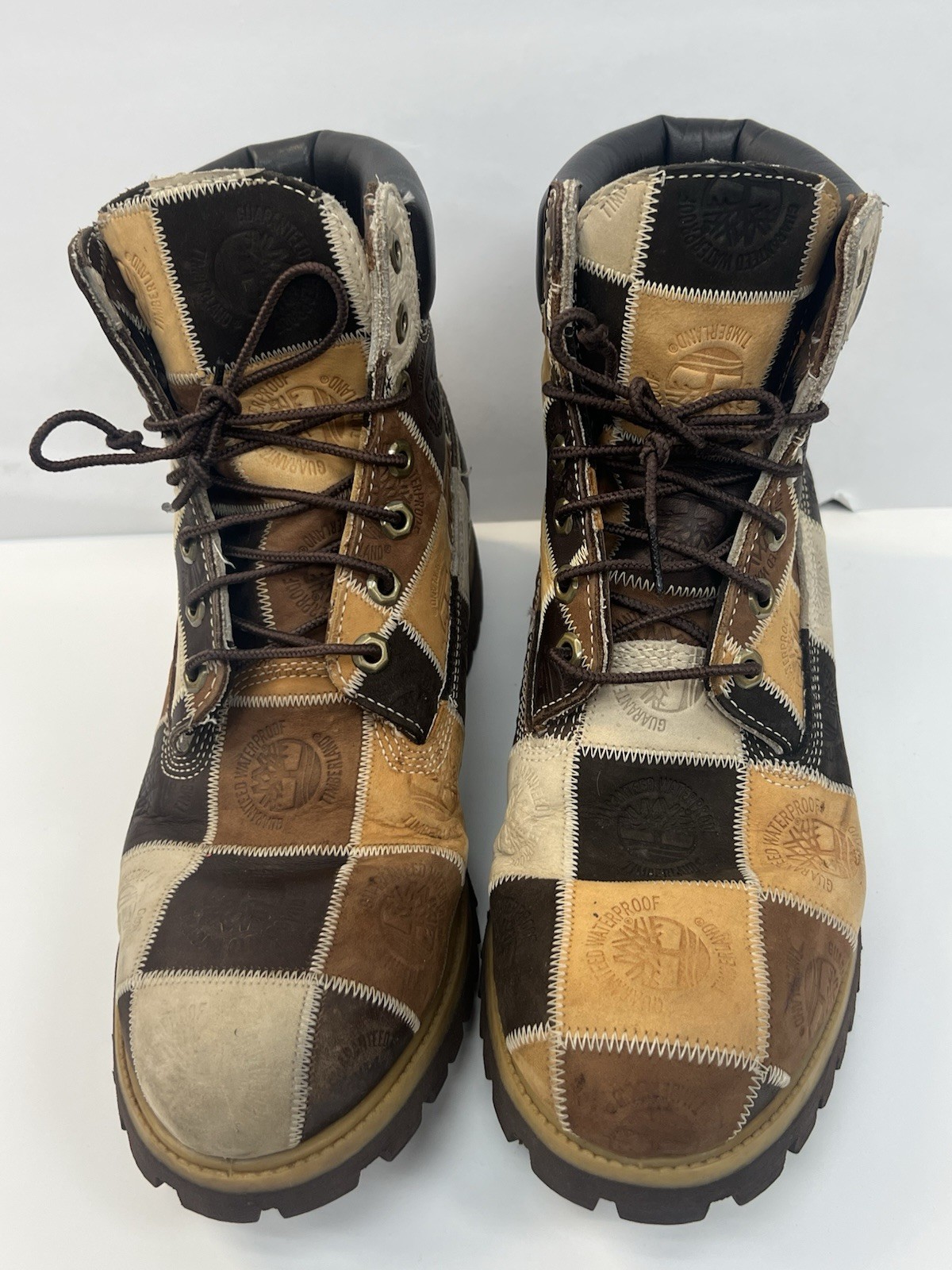 Timberland Patchwork Boots Brown Tan Leather Rare… - image 3