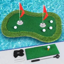 Floating Golf Green Pool Chipping Mat Game 23"x35" w/ Flags & Ball Retriever