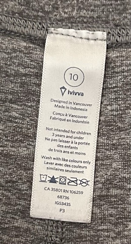 Ivivva Girl’s Gray Full Length Leggings Size 10