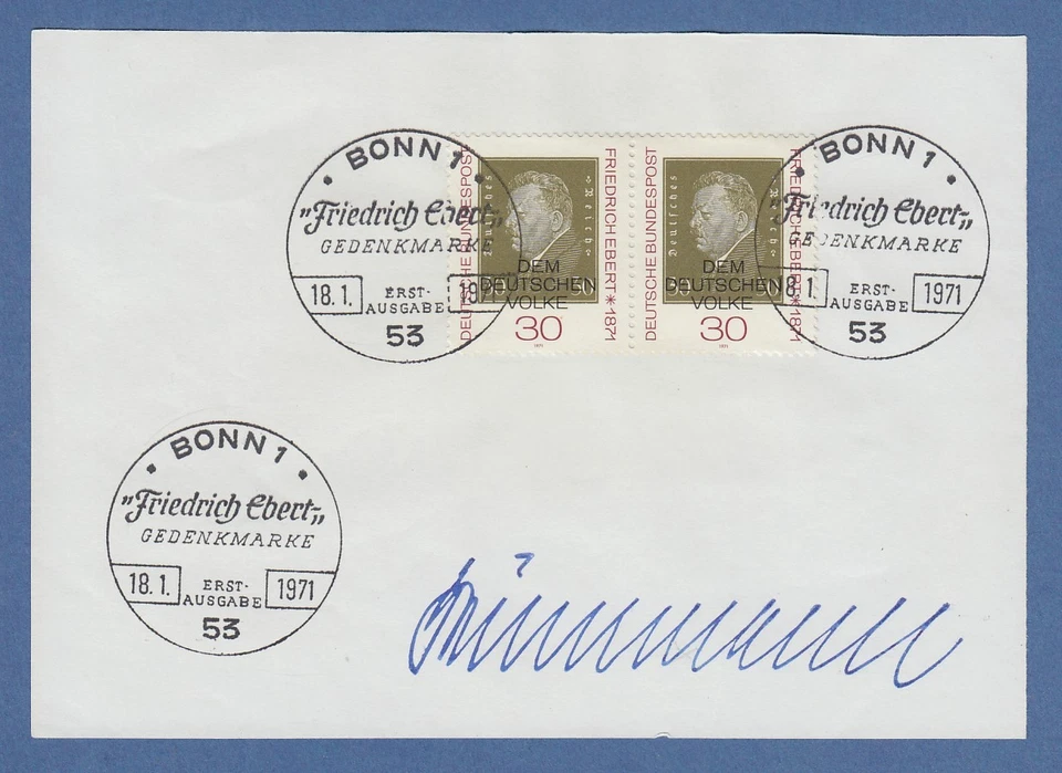 Bundespräsident Gustav Heinemann original-Autogramm auf philatel. Vorlage 1971 - Bild 1 von 1