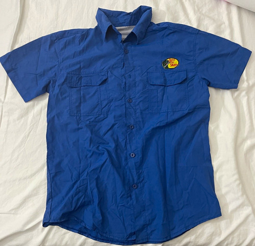 Bass Pro Shops Men’s L Blue Short Sleeve Button-Up Fishing Shirt Pockets