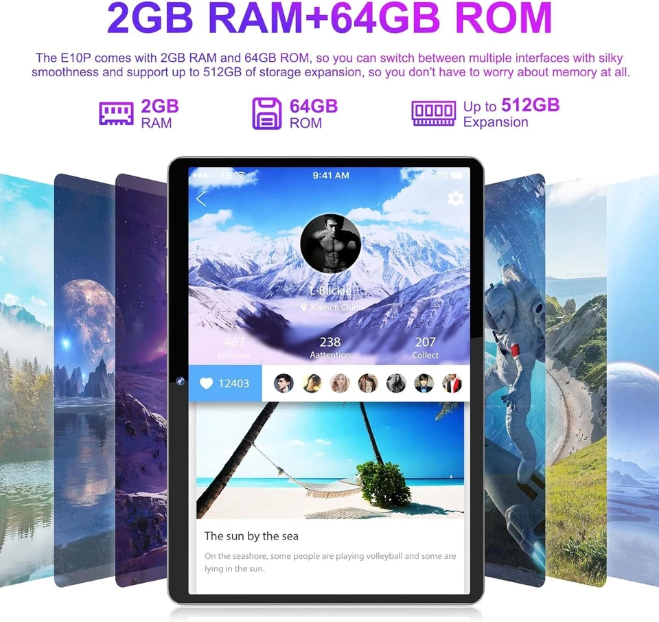 10 Zoll WIFI Tablet Android 12 LCD 64GB Tablet Pad 1.6GHz Quad-Core Dual Kamera - Bild 2 von 4