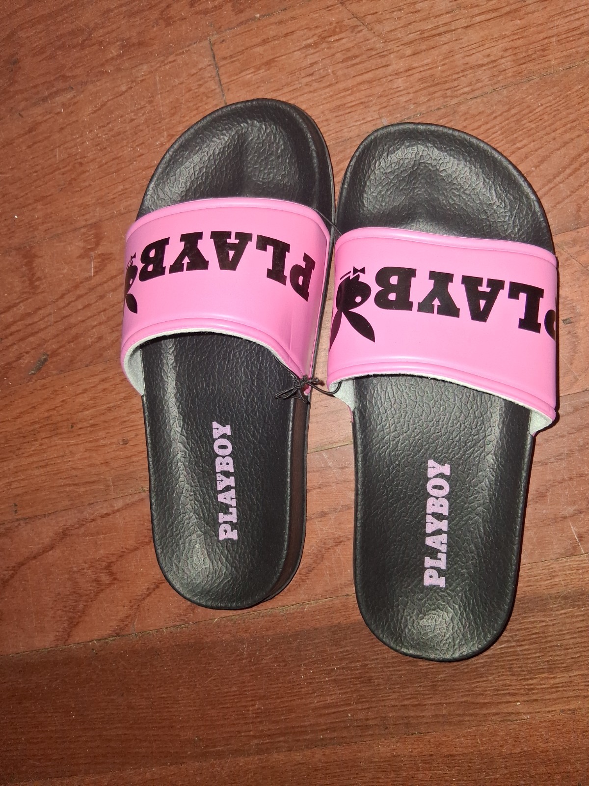 Playboy Women's Pink Black Bunny Logo Slip-On Slide Synthetic Sandals US 6