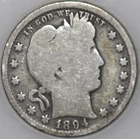 1894-P Barber Quarter 90% Silver, 100+ years Old As Shown [SN01]