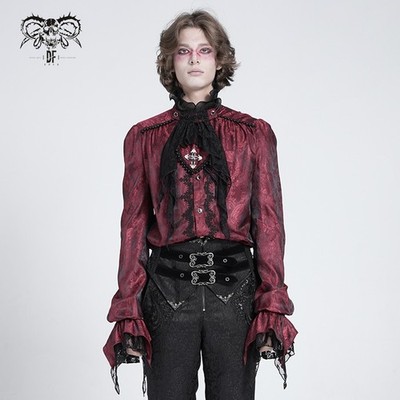 Devil Fashion Men Red Retro Gothic Victorian Vampire Ruffle Long Sleeve ...