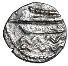 Phoenicia, Sidon AR 1/16 Shekel "Galley on Waves / King, Lion" Good Very Fine