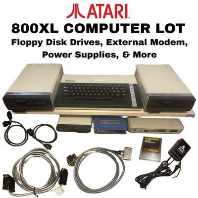 Vintage Atari 800XL Lot w/ 2 Atari 1050 Drives, 1030 Modem, Power Supplies Etc
