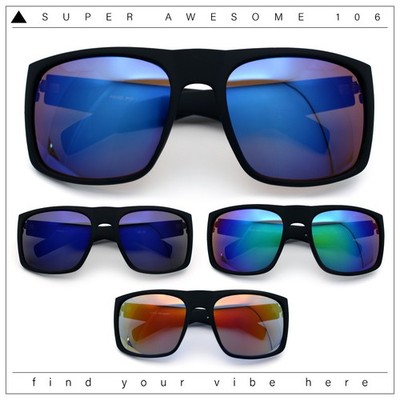 Mens Color Mirror Soft Matte Flat Top Sport Horn Rim Rectangle Sunglasses